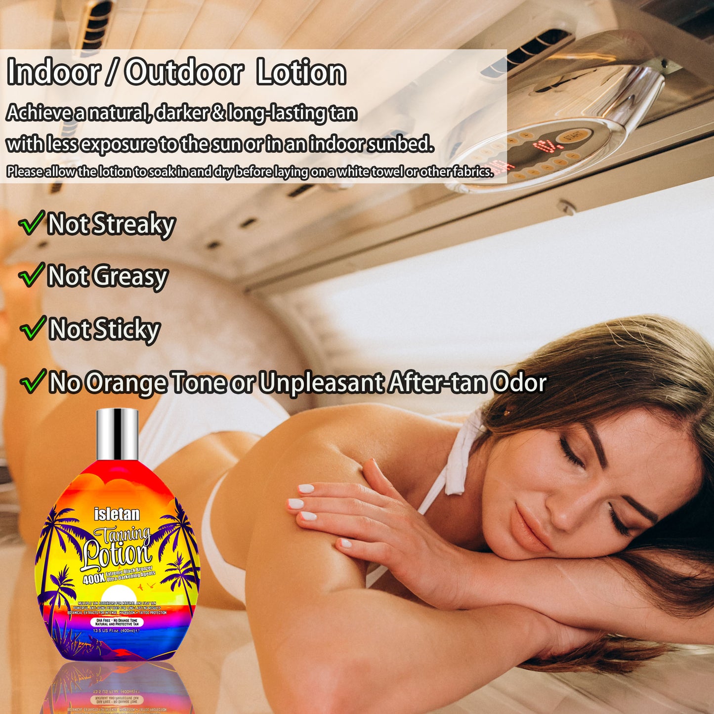isletan Bronzing Tanning Lotion For Indoor Tanning Beds With Bronzer And Accelerator & DHA Free Formula, Indoor Tanning Bed Lotion For Outdoor Sun, Sunbed Lotion Accelerator For Tattoos, Pineapple, 13.5oz