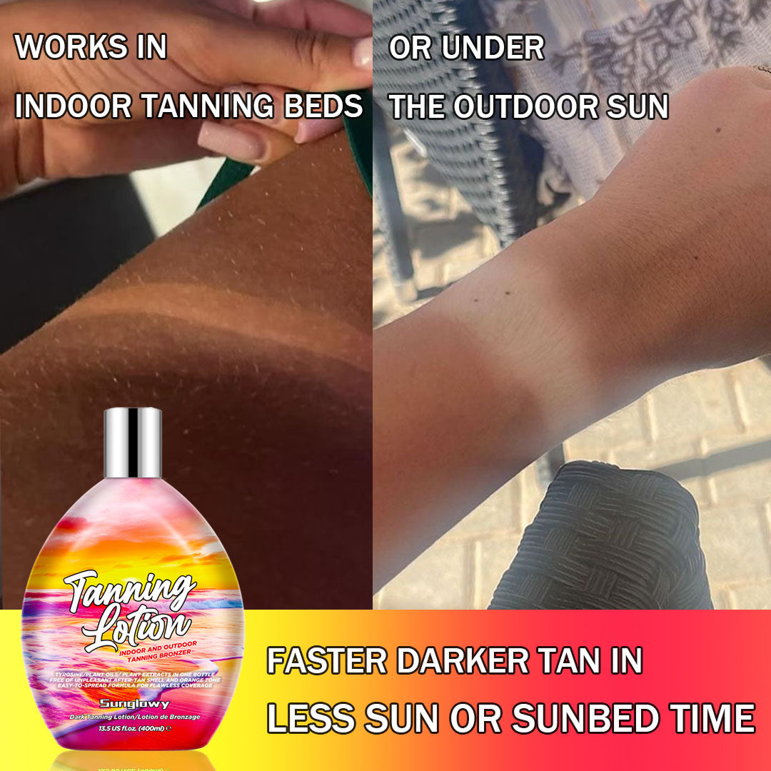 Sunglowy Bronzing Brown Lotion for Indoor Tanning Beds Lotions with Bronzer and Accelerator, Indoor Outdoor Suntan Lotion for Sunbeds w/Tattoo Protecting Formula, DHA Free, 13.5oz