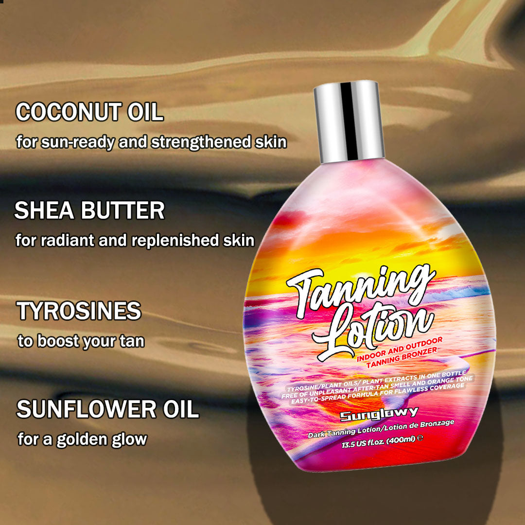Sunglowy Bronzing Brown Lotion for Indoor Tanning Beds Lotions with Bronzer and Accelerator, Indoor Outdoor Suntan Lotion for Sunbeds w/Tattoo Protecting Formula, DHA Free, 13.5oz