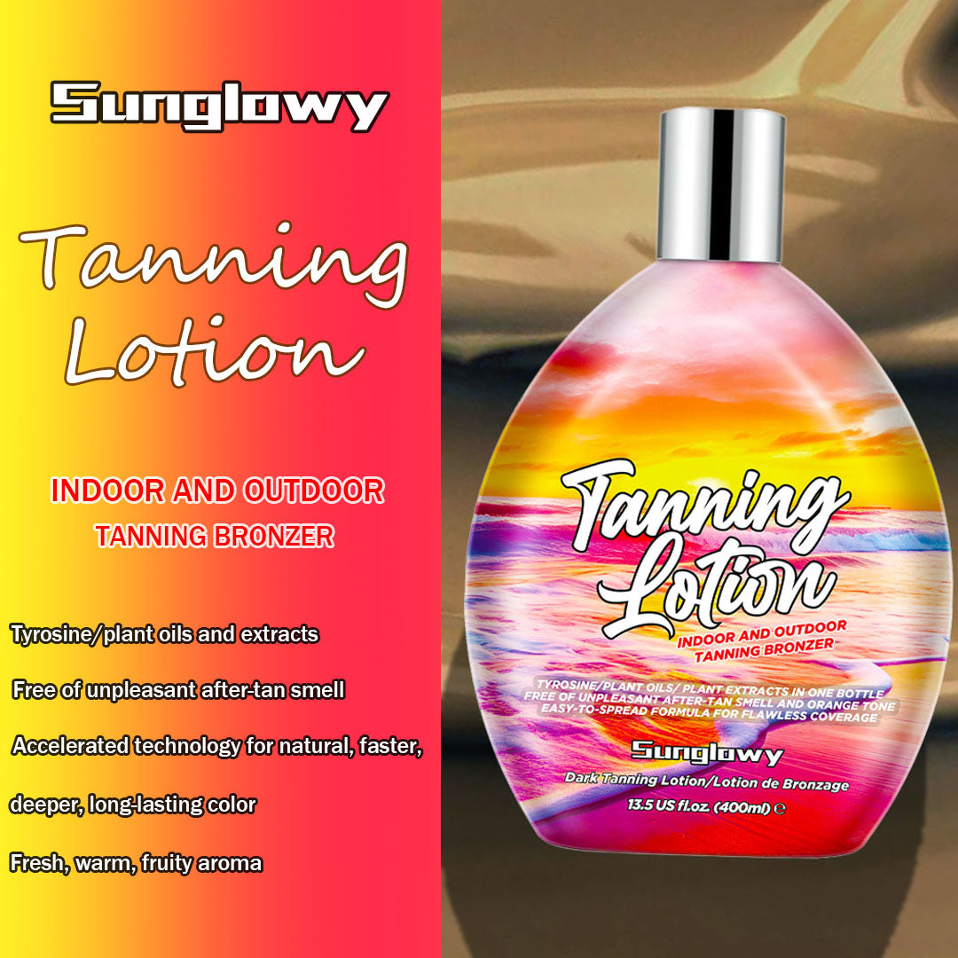 Sunglowy Bronzing Brown Lotion for Indoor Tanning Beds Lotions with Bronzer and Accelerator, Indoor Outdoor Suntan Lotion for Sunbeds w/Tattoo Protecting Formula, DHA Free, 13.5oz