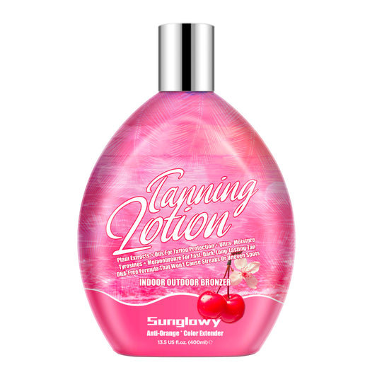 Sunglowy Tanning Lotion For Indoor Tanning Beds And Outdoor Sun With Tattoo Protecting Formula, Tanning Bed Lotion with Bronzer, Cherry, DHA-Free, 13.5 Fl.Oz